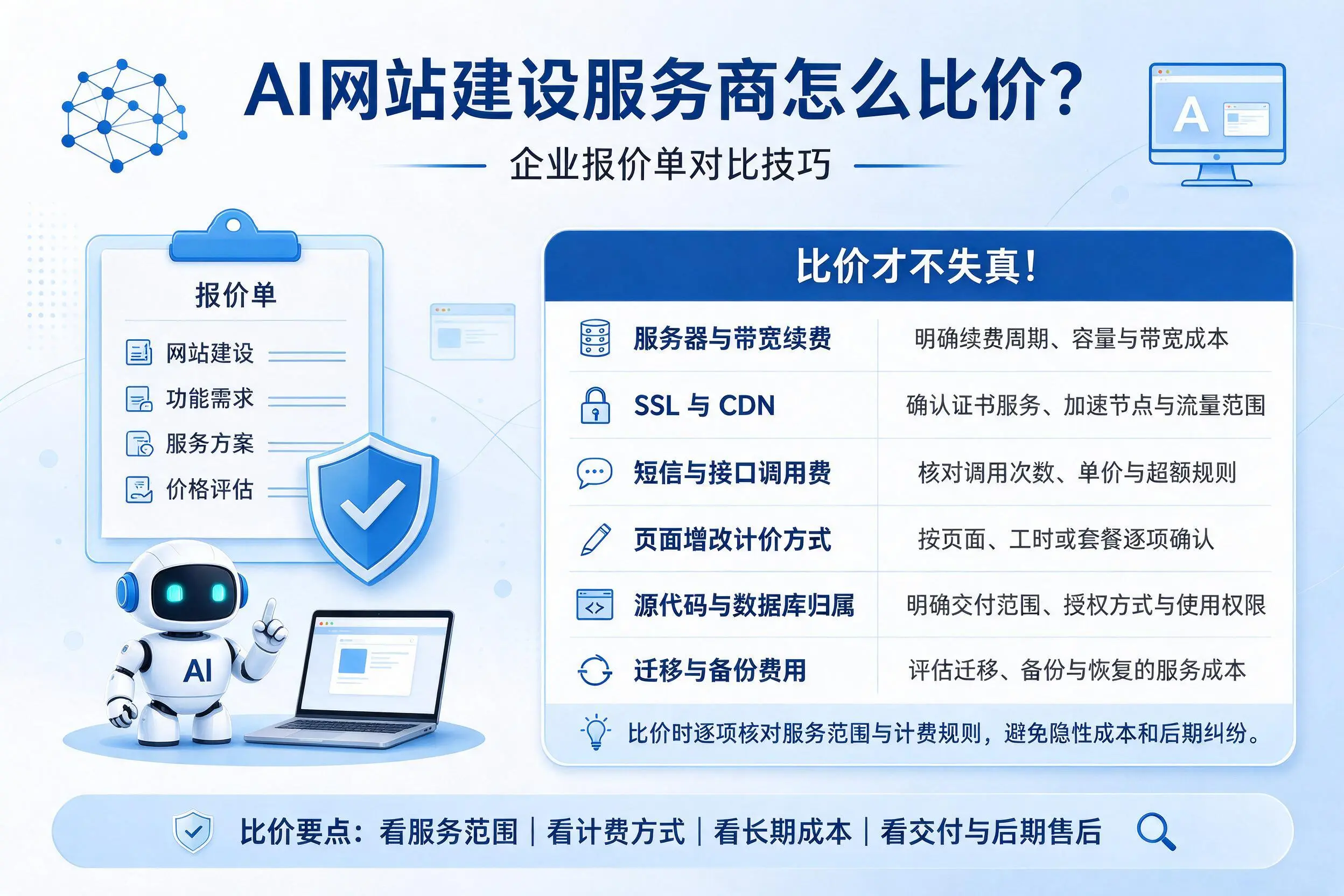 AI网站建设服务商怎么比价?广州企业报价单对比技巧